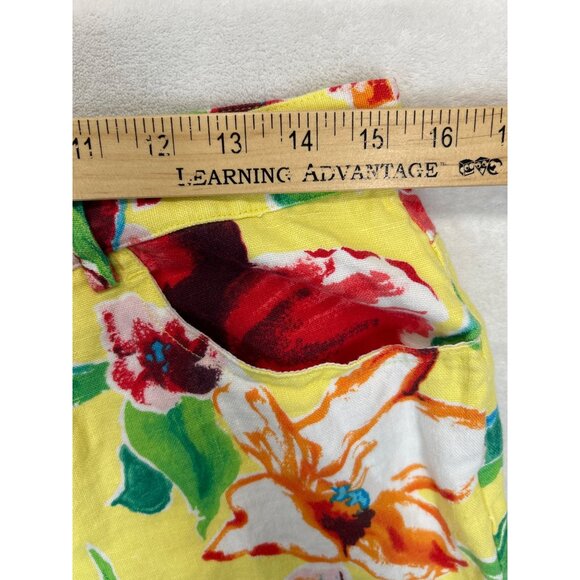 Ralph Lauren Pants Womens 12 Yellow Tropical Floral Pattern Linen Ankle - Picture 4 of 7